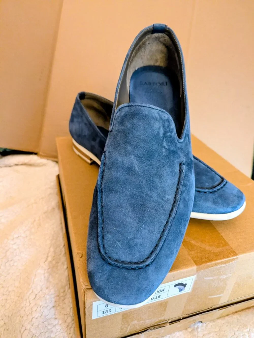 SARTORI Men's Loafers, Blue Suede Made in Italia Size 42 (8.5 to 9)